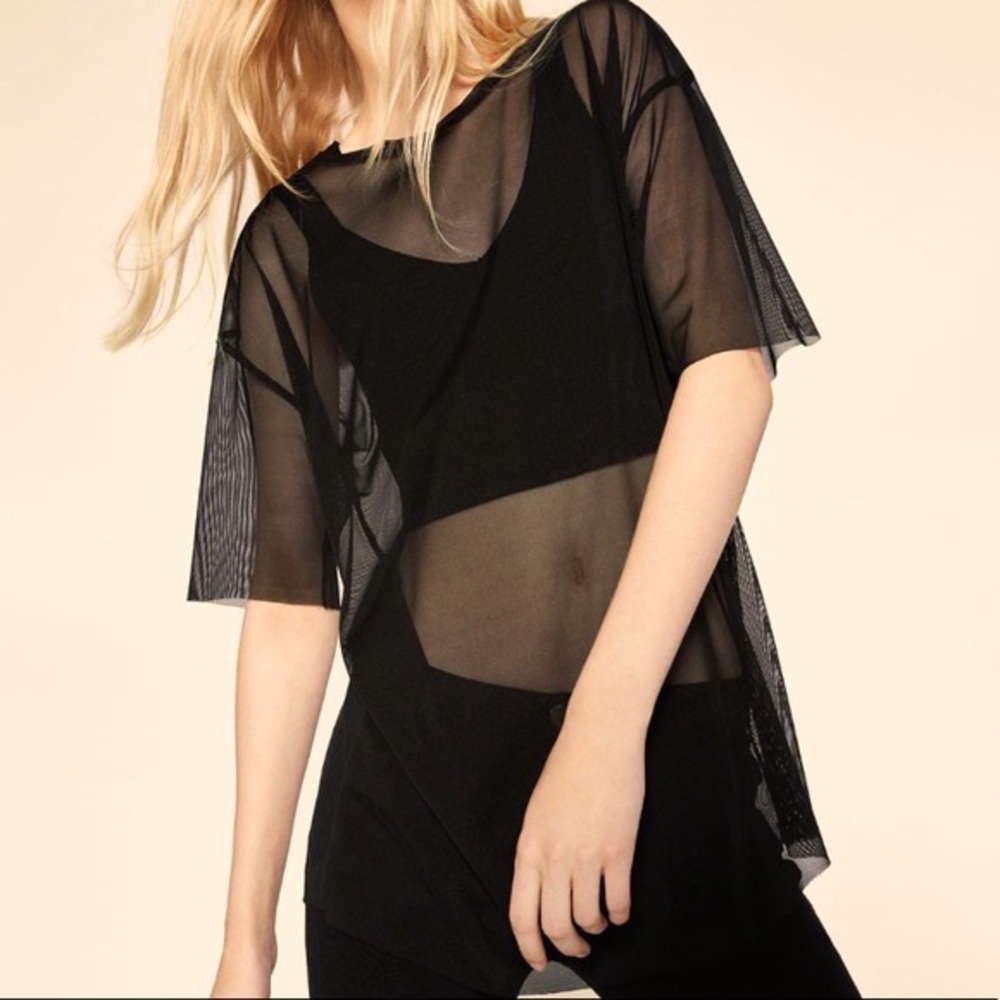 Oversized Black Mesh See-Through Sheer Top T-Shirt